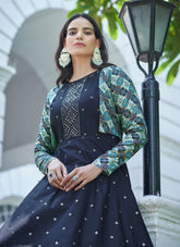 Cotton Anarkali Gown With Koti In Blue